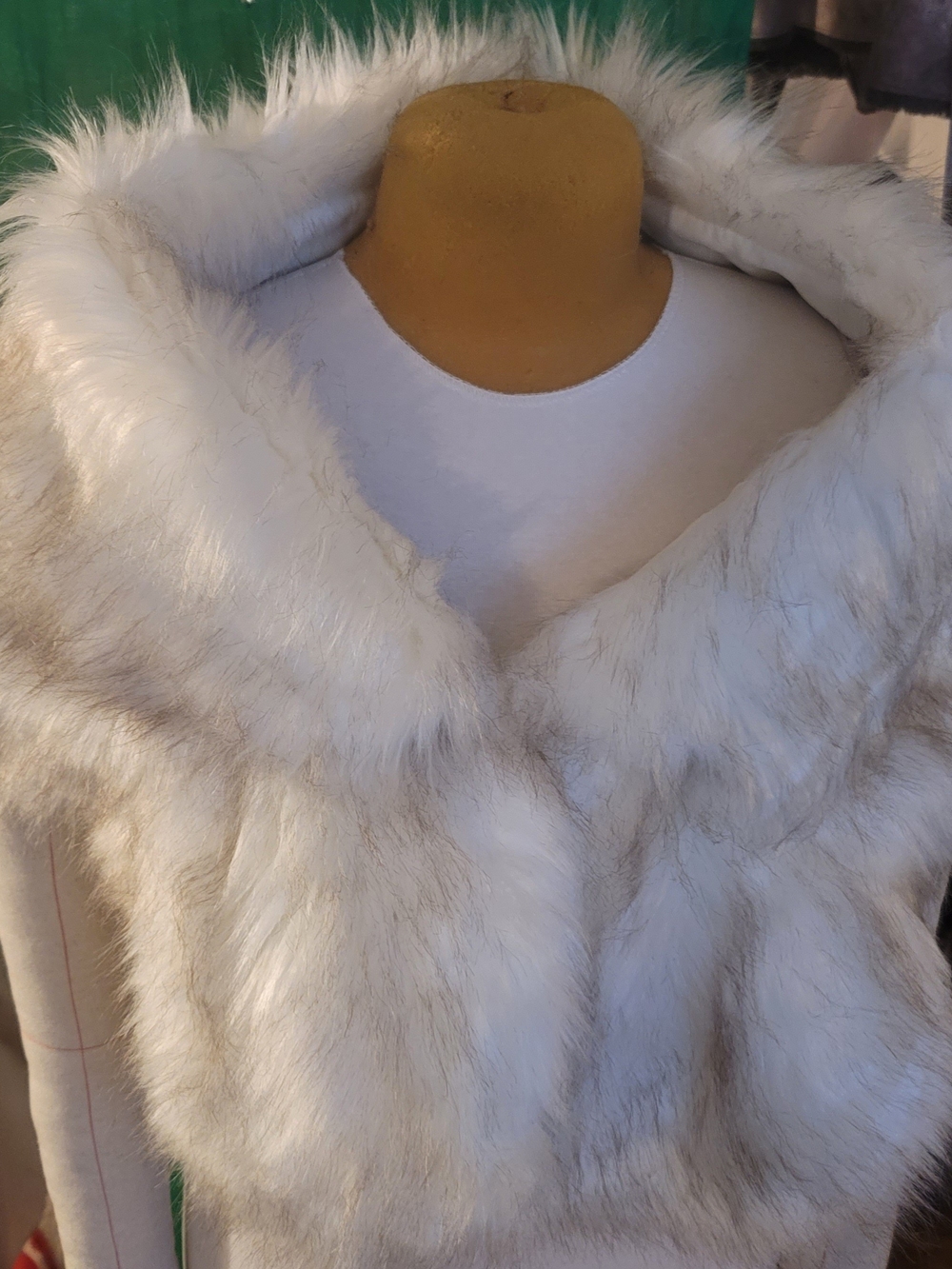 White Faux Fur Wrap With Ecru Tips